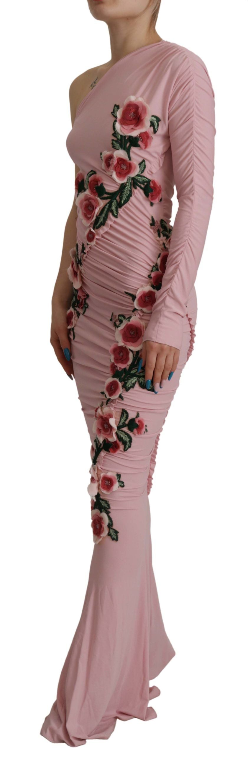 Dolce & Gabbana Pink Flower Embellished One Shoulder Dress by Dolce & Gabbana