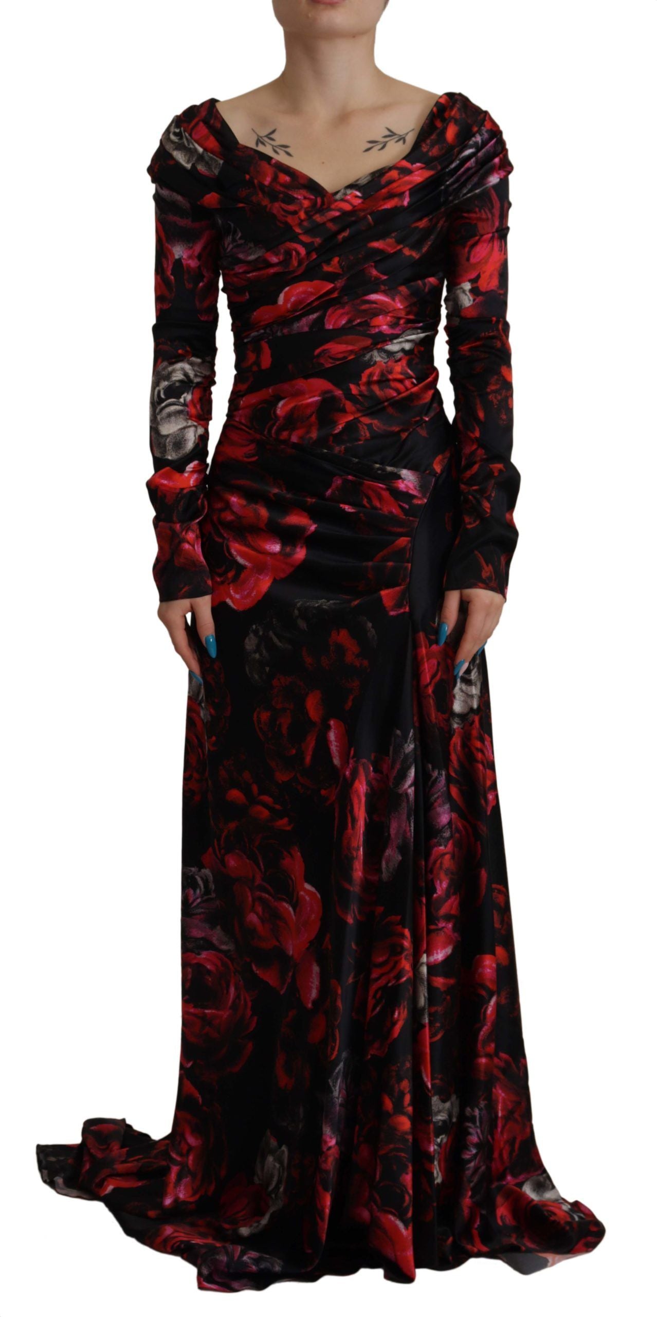 Dolce & Gabbana Black Floral Roses A-Line Sheath Gown Dress by Dolce & Gabbana