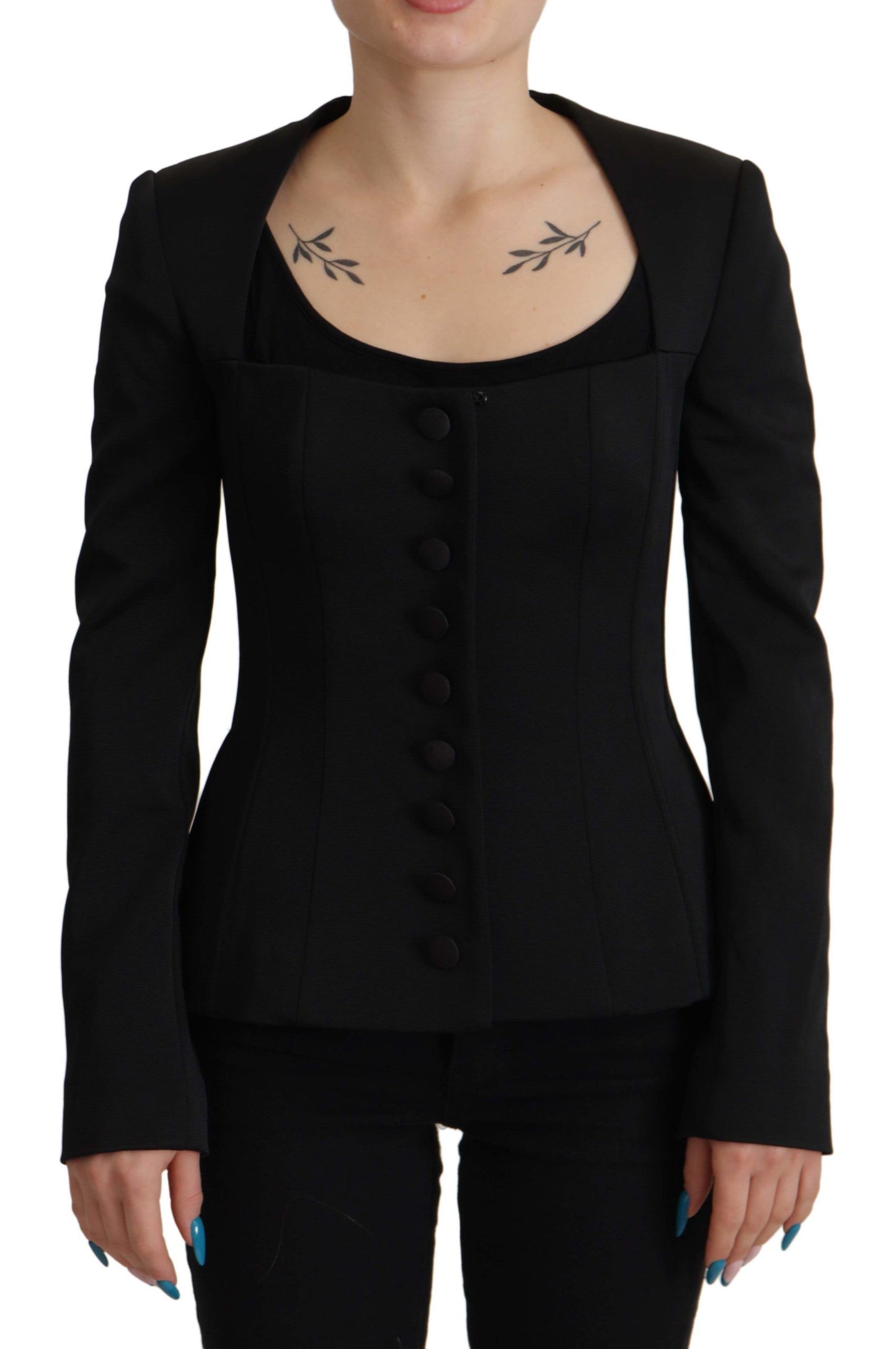 Dolce & Gabbana - Veste noire élégante à boutons-pression avec doublure en soie