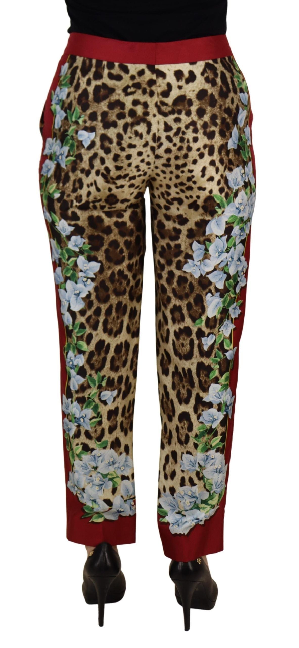 Dolce & Gabbana Multicolor Leopard Flora Printed Mid Waist Trouser Pants by Dolce & Gabbana