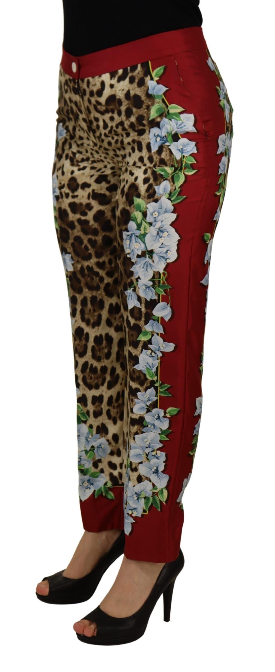 Dolce & Gabbana Multicolor Leopard Flora Printed Mid Waist Trouser Pants by Dolce & Gabbana