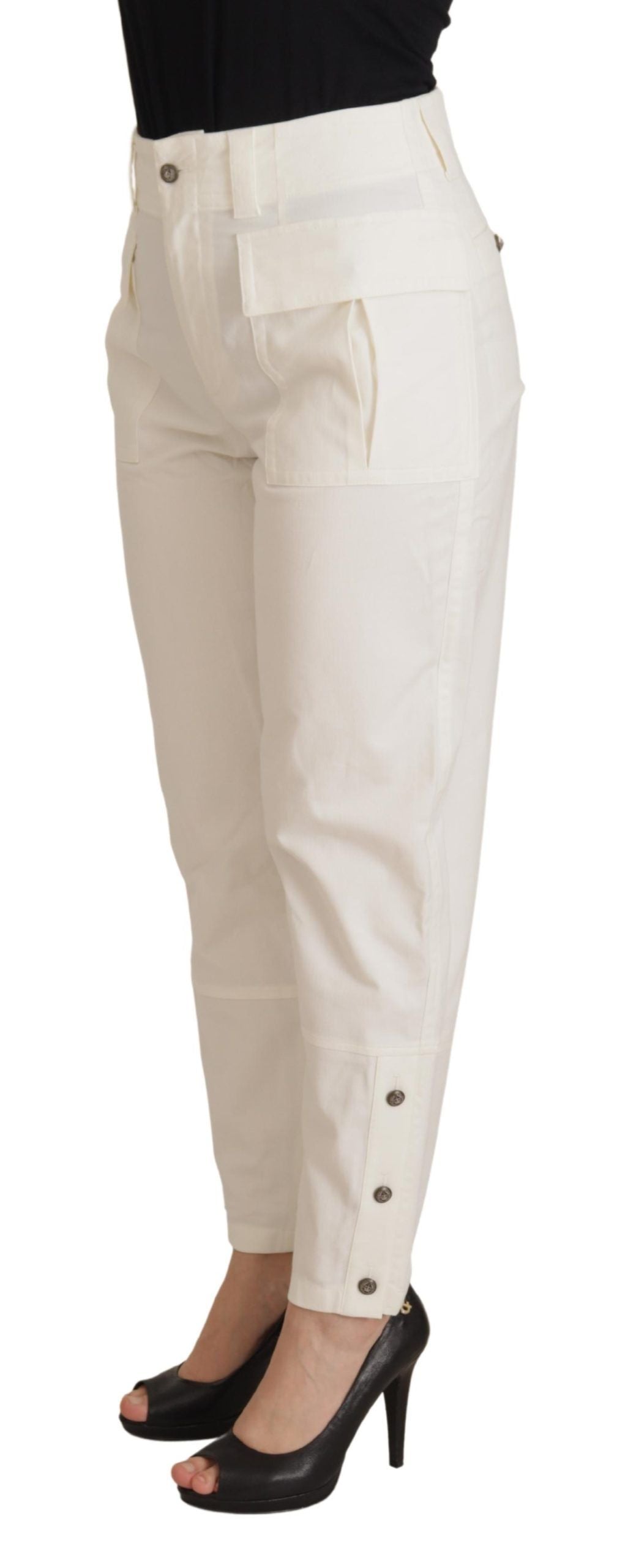 Dolce & Gabbana White High Waist Tapered Women Cotton Pants by Dolce & Gabbana