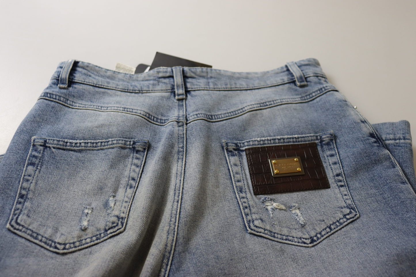 Dolce & Gabbana Blue Washed High Waist Cropped Denim Jeans by Dolce & Gabbana
