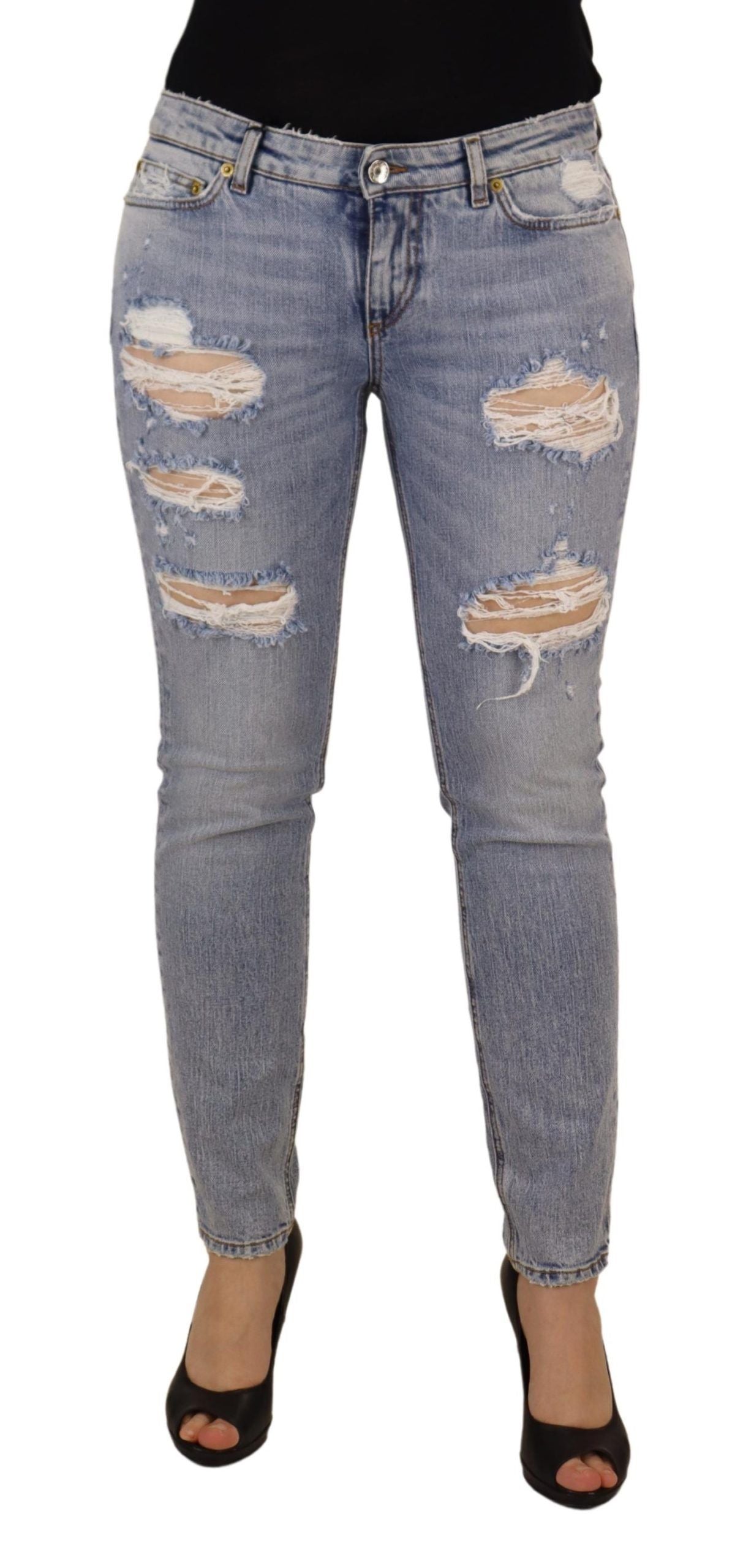 Dolce & Gabbana Blue Cotton Stretch Skinny Low Waist Denim Jeans by Dolce & Gabbana