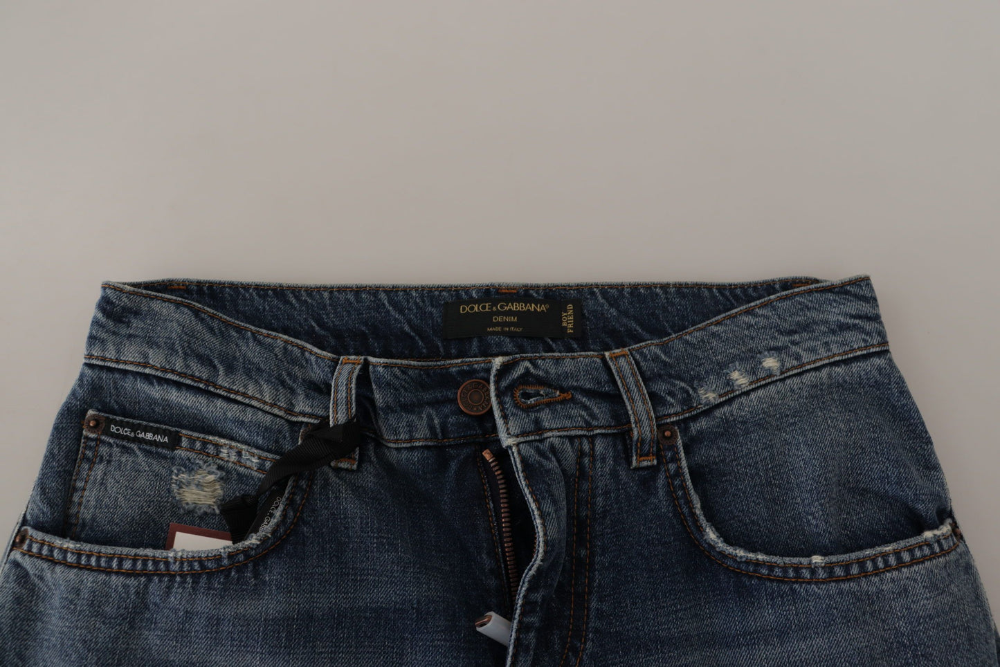 Dolce & Gabbana Blue Denim Baroque Heart Logo Patch Pants Jeans by Dolce & Gabbana