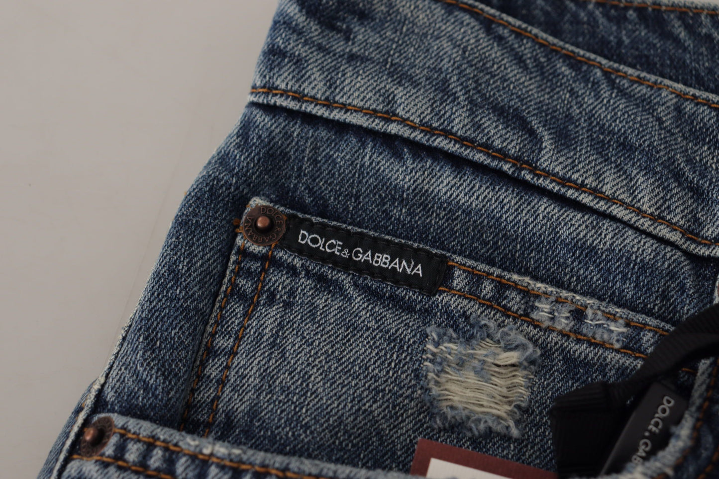 Dolce & Gabbana Blue Denim Baroque Heart Logo Patch Pants Jeans by Dolce & Gabbana