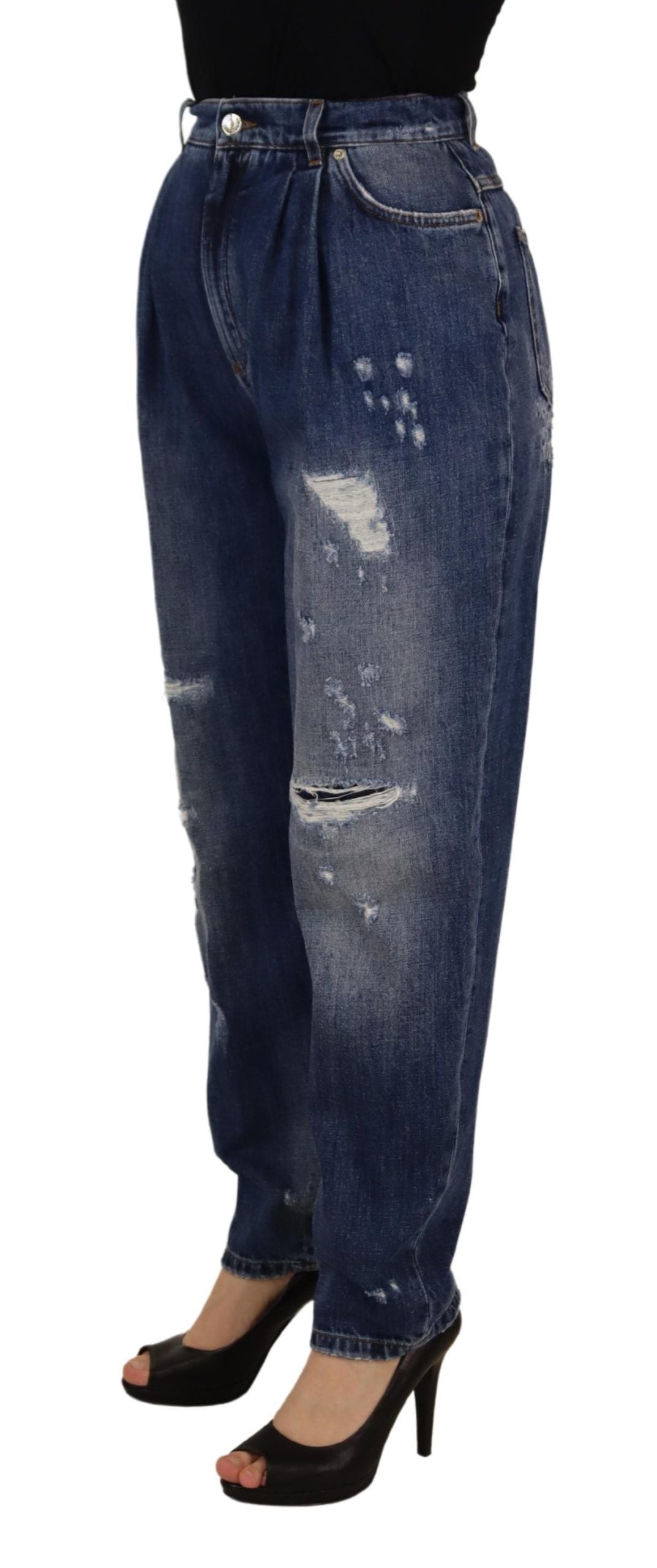 Dolce & Gabbana Blue Washed High Waist Loose Fit Pants by Dolce & Gabbana