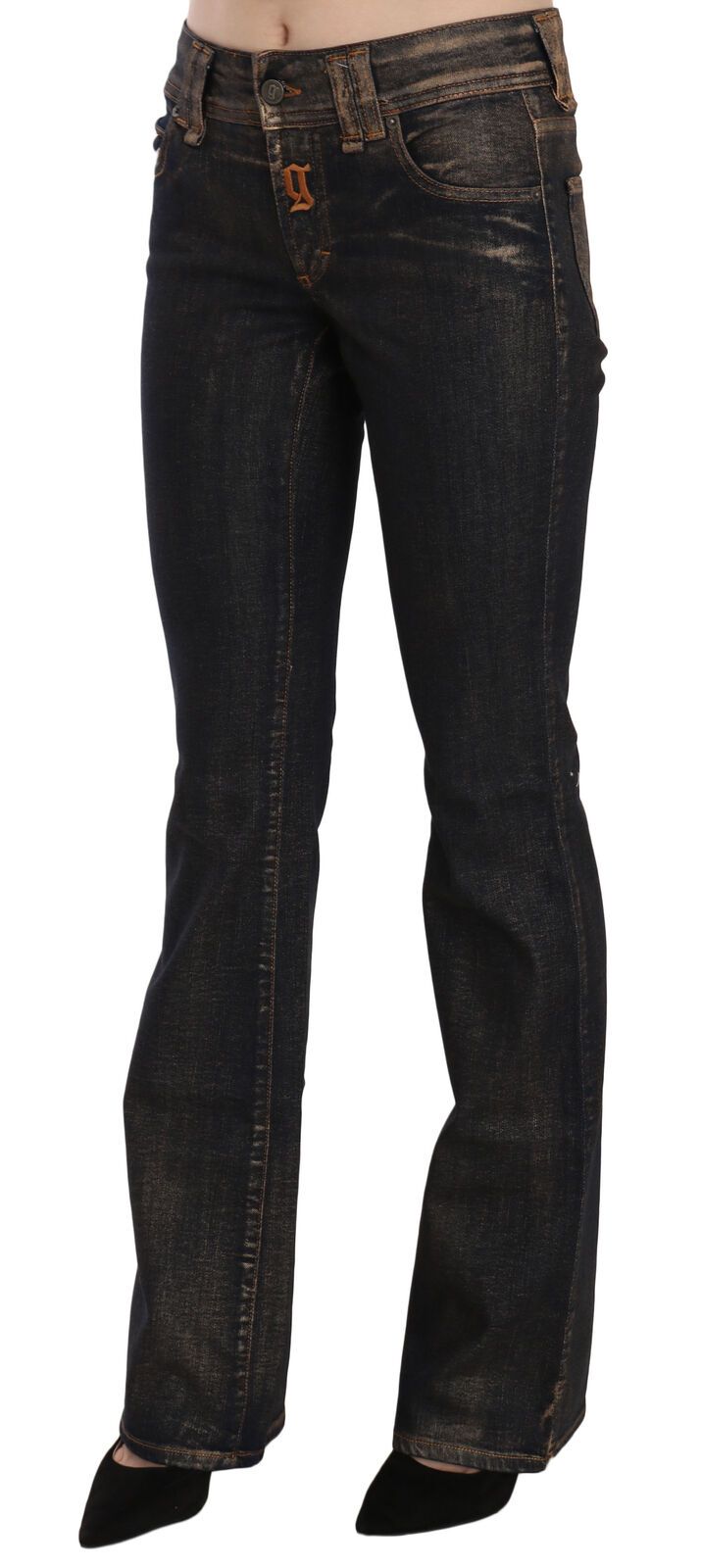John Galliano Black Washed Mid Waist Flared Denim Pants Cotton by John Galliano