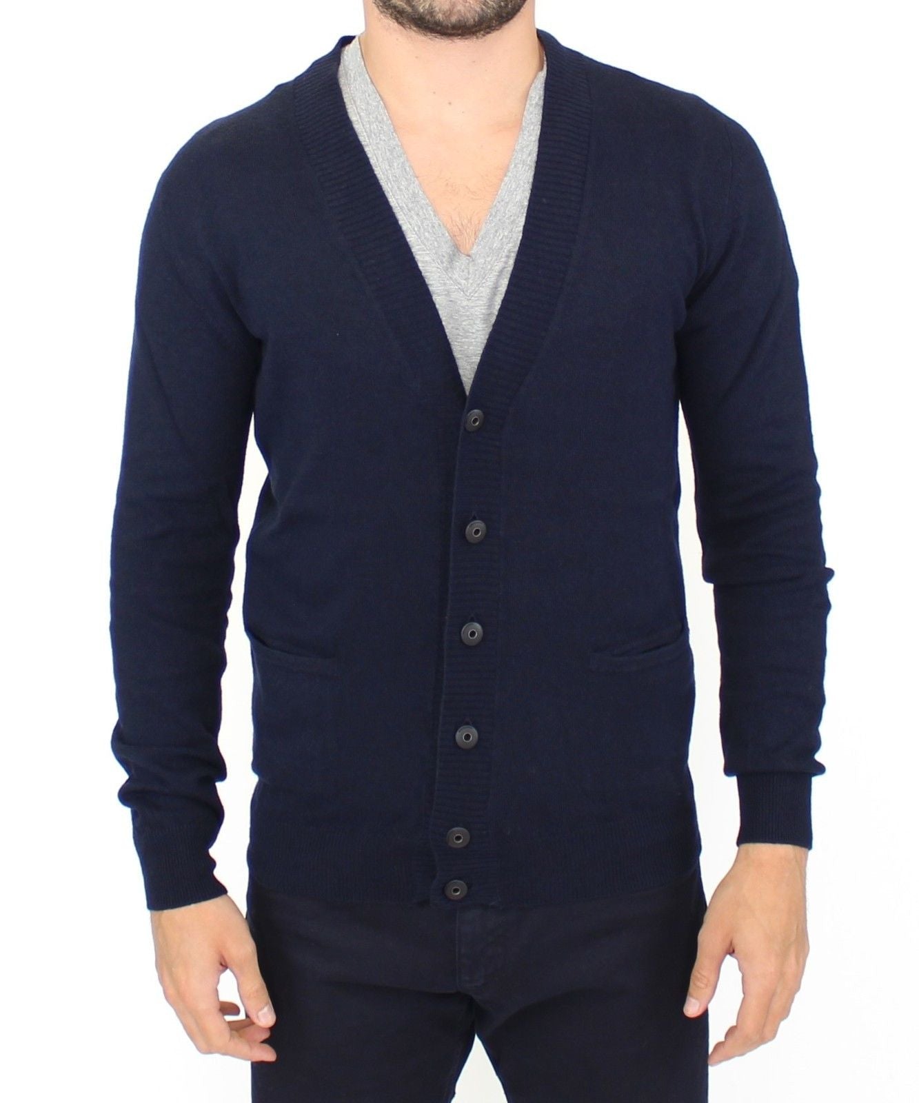 Pull cardigan en laine mélangée bleu chic Ermanno Scervino