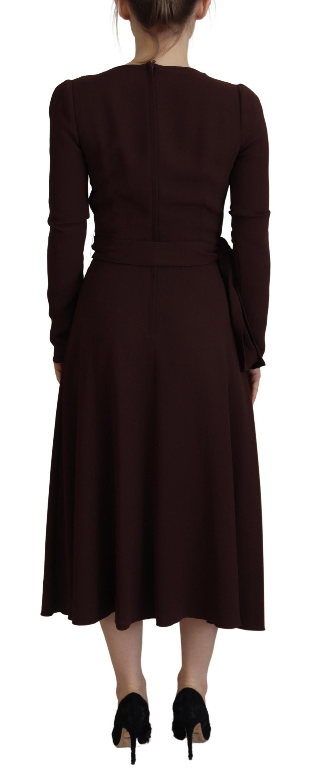 Dolce & Gabbana Brown Wrap Long Sleeve Midi Stretch Dress by Dolce & Gabbana
