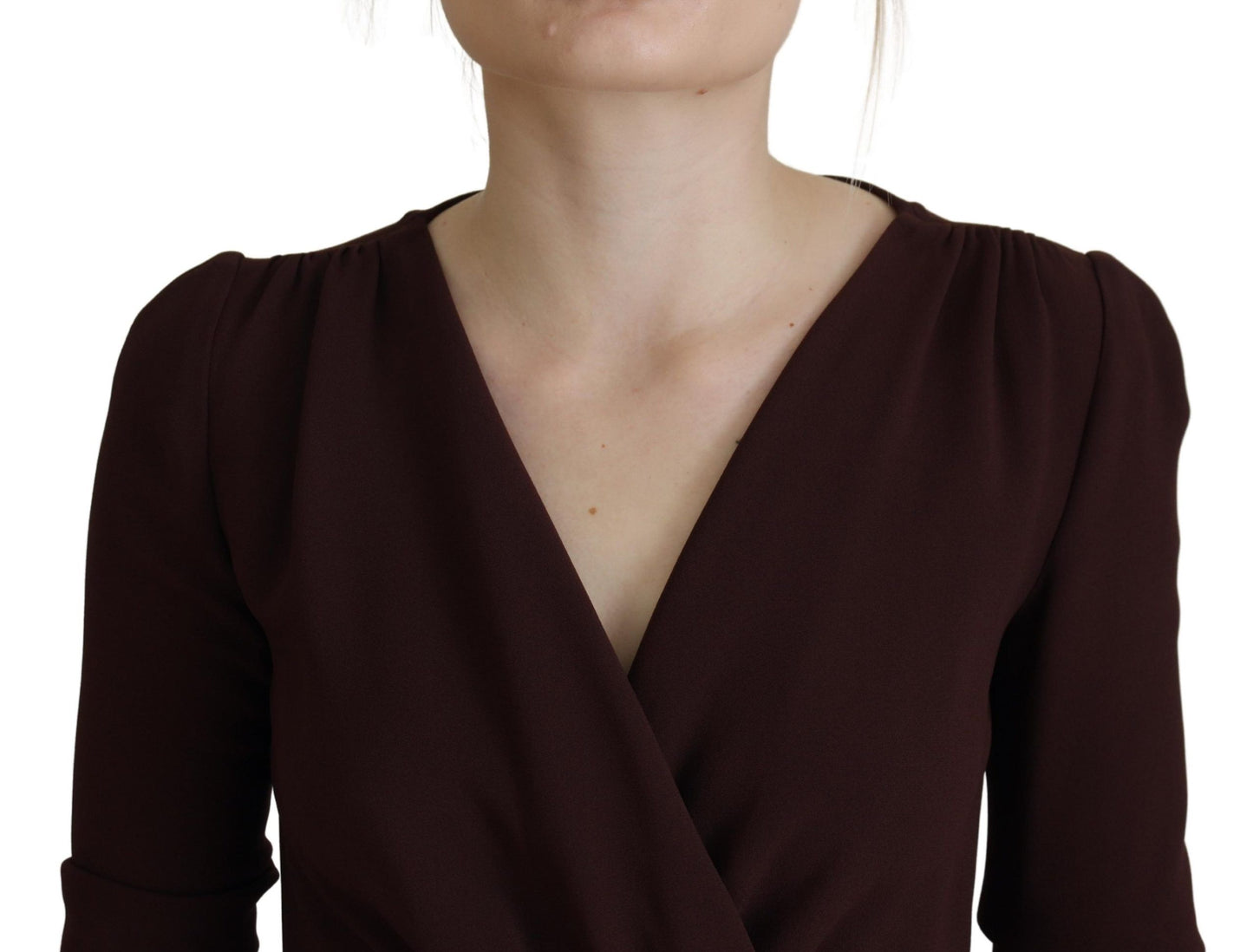 Dolce & Gabbana Brown Wrap Long Sleeve Midi Stretch Dress by Dolce & Gabbana