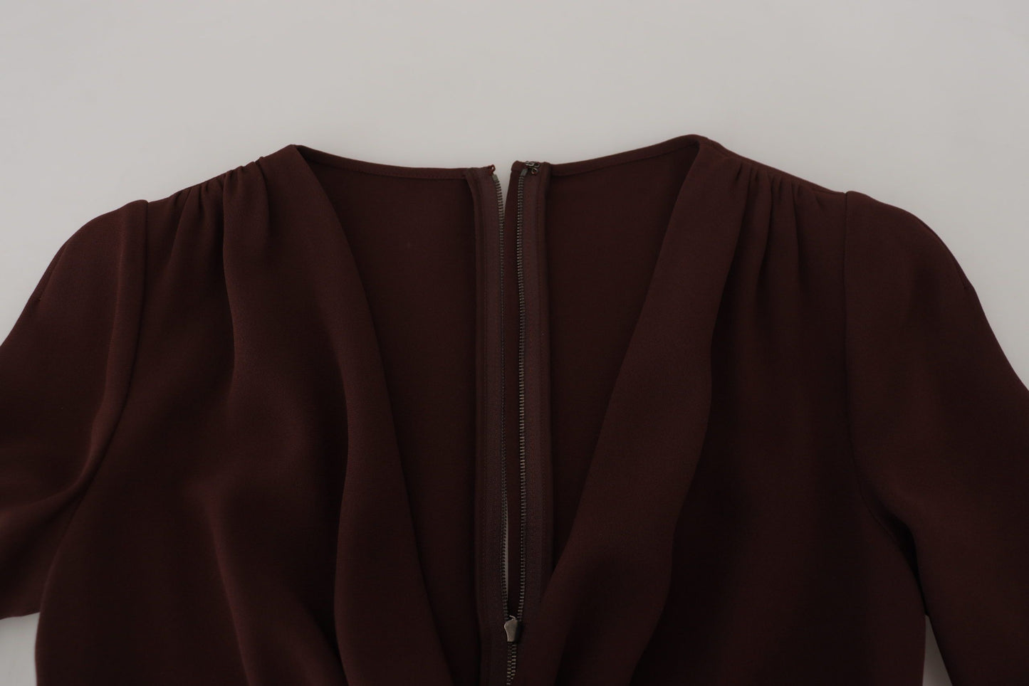 Dolce & Gabbana Brown Wrap Long Sleeve Midi Stretch Dress by Dolce & Gabbana
