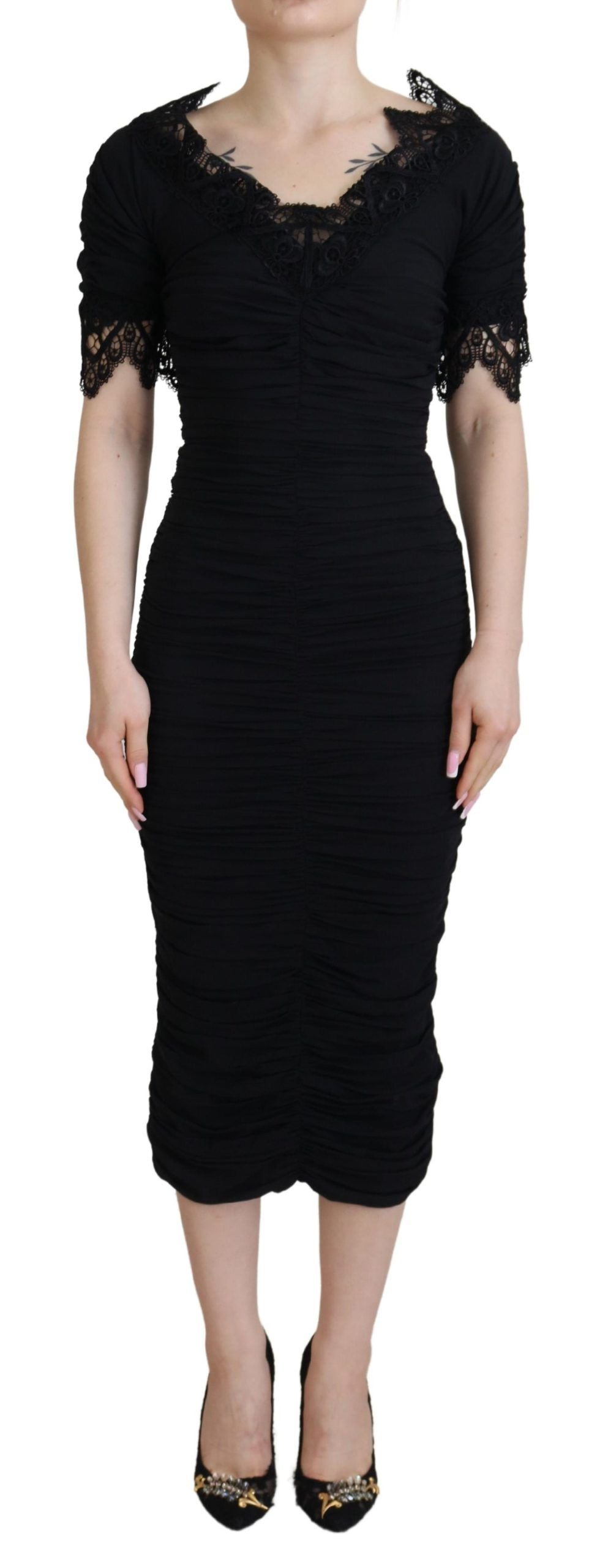 Dolce & Gabbana Black Sheath Midi Bodycon Lace Silk Dress by Dolce & Gabbana