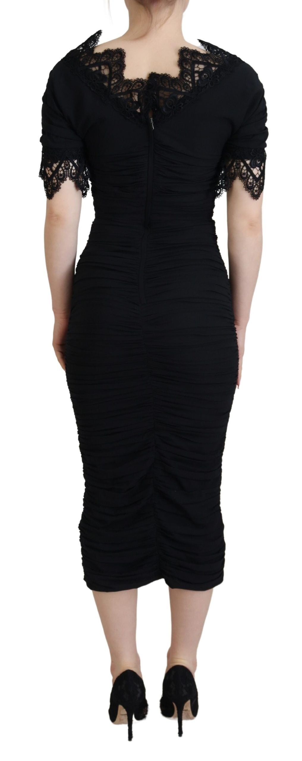 Dolce & Gabbana Black Sheath Midi Bodycon Lace Silk Dress by Dolce & Gabbana