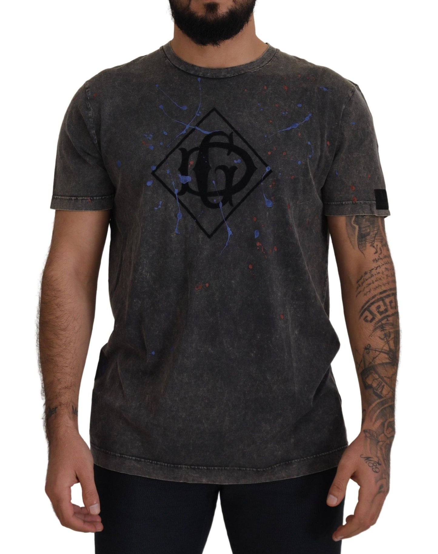 T-shirt en coton gris Dolce & Gabbana avec logo DG décoloré