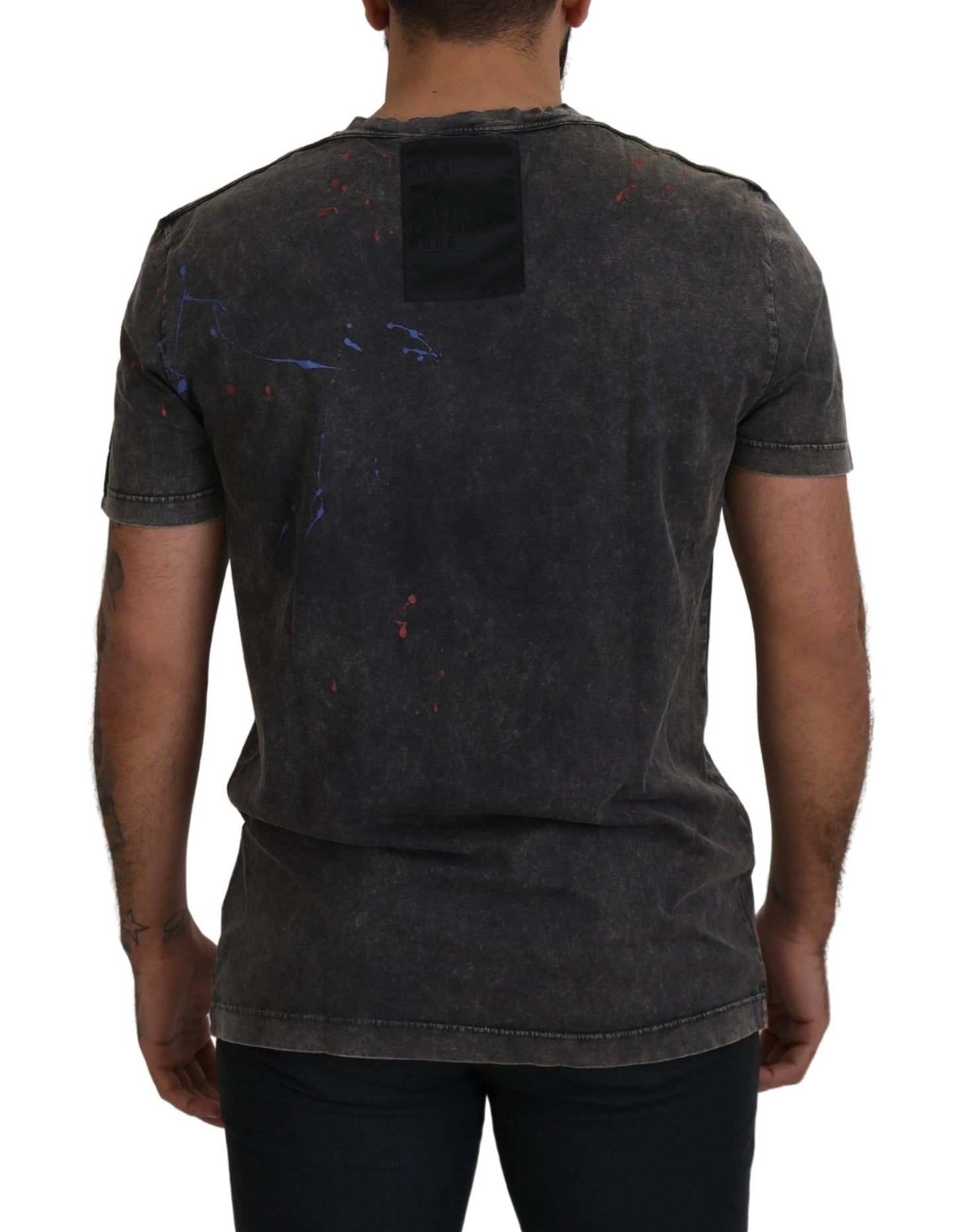 T-shirt en coton gris Dolce & Gabbana avec logo DG décoloré