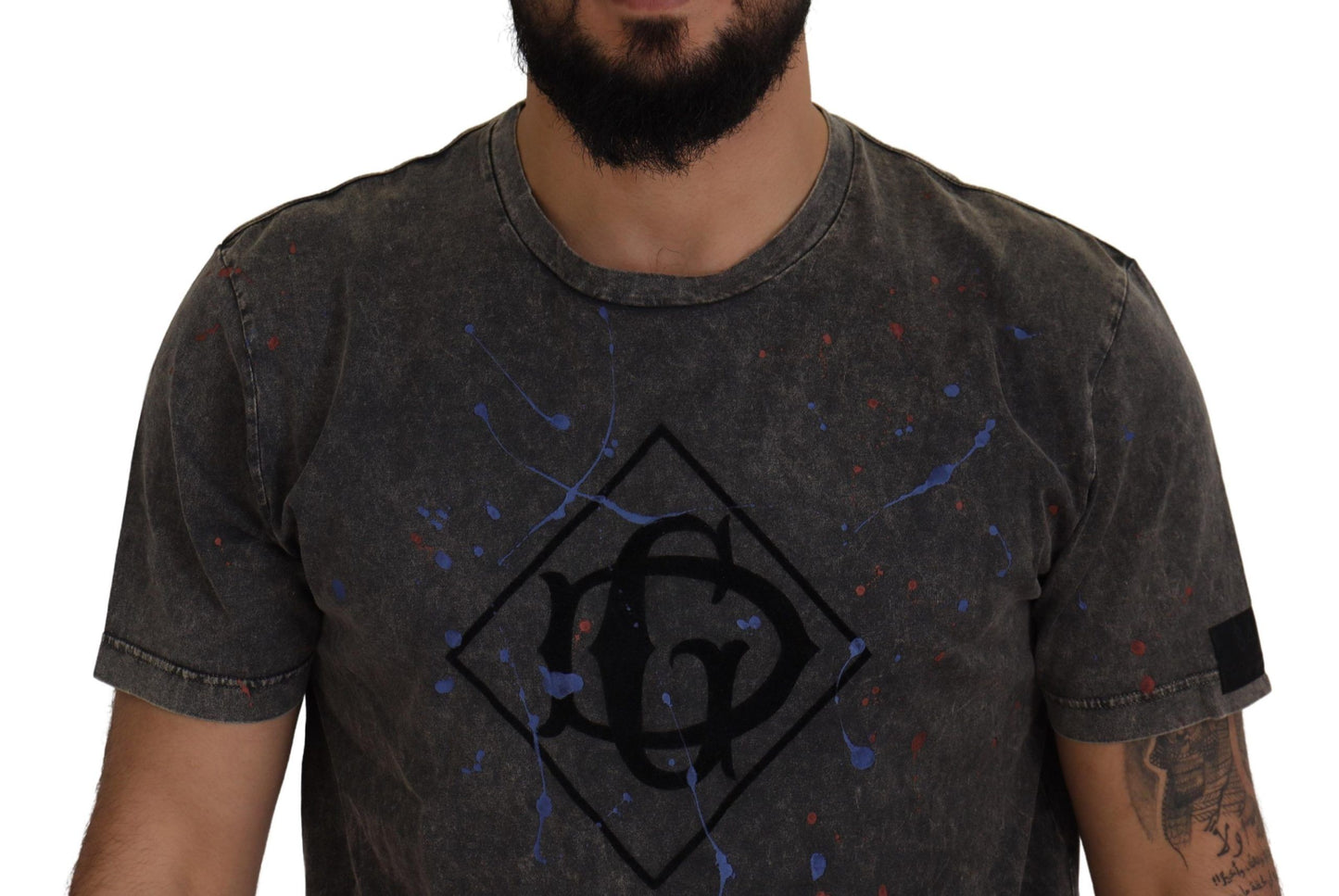 T-shirt en coton gris Dolce & Gabbana avec logo DG décoloré