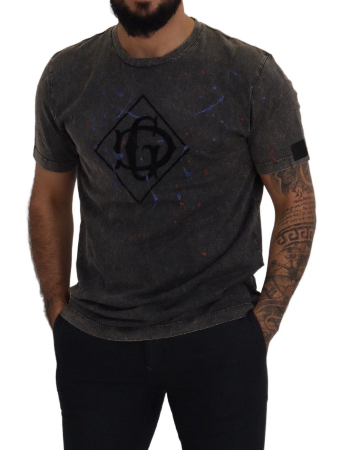 T-shirt en coton gris Dolce & Gabbana avec logo DG décoloré