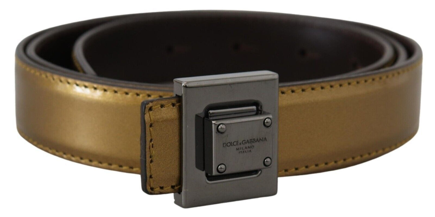 Ceinture en cuir à boucle carrée dorée Dolce & Gabbana