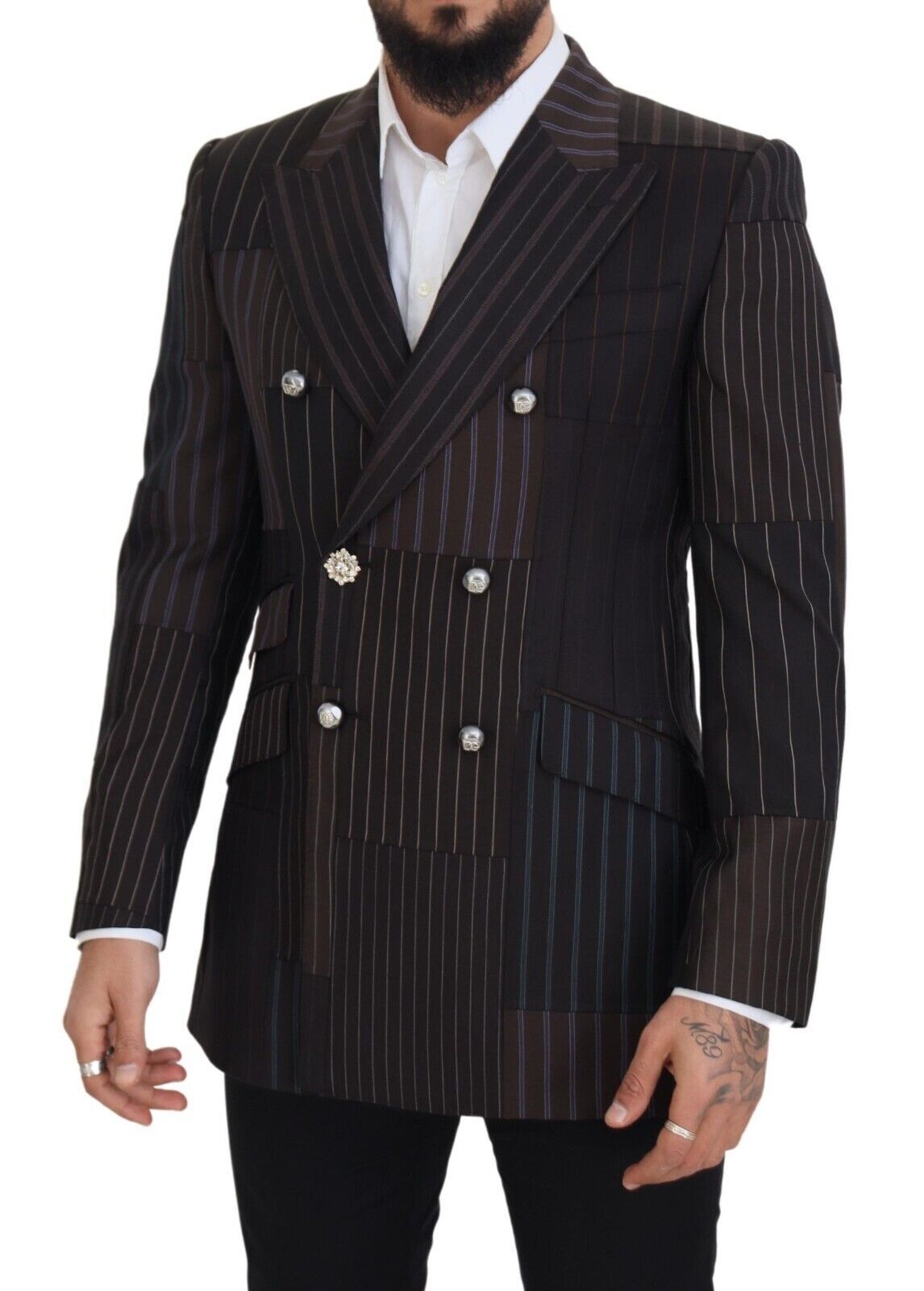 Blazer slim en laine et soie mélangées multicolores Dolce & Gabbana