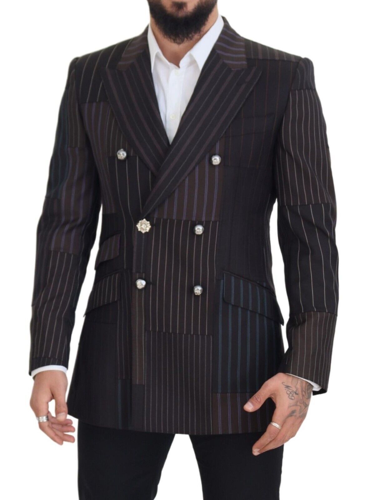 Blazer slim en laine et soie mélangées multicolores Dolce & Gabbana