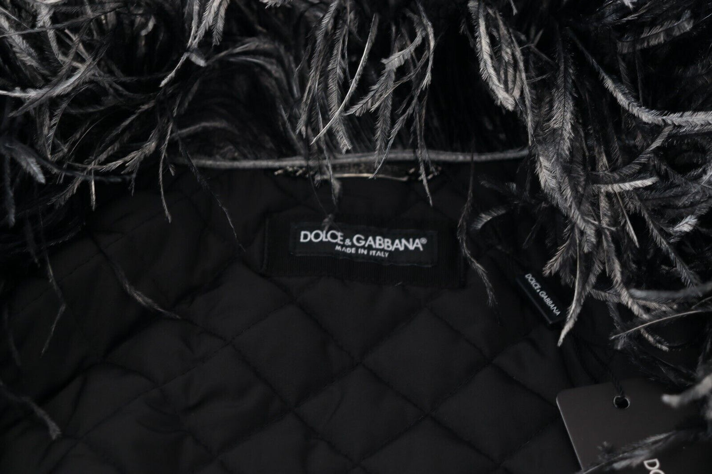 Dolce & Gabbana Élégante veste zippée en peau lainée noire et blanche