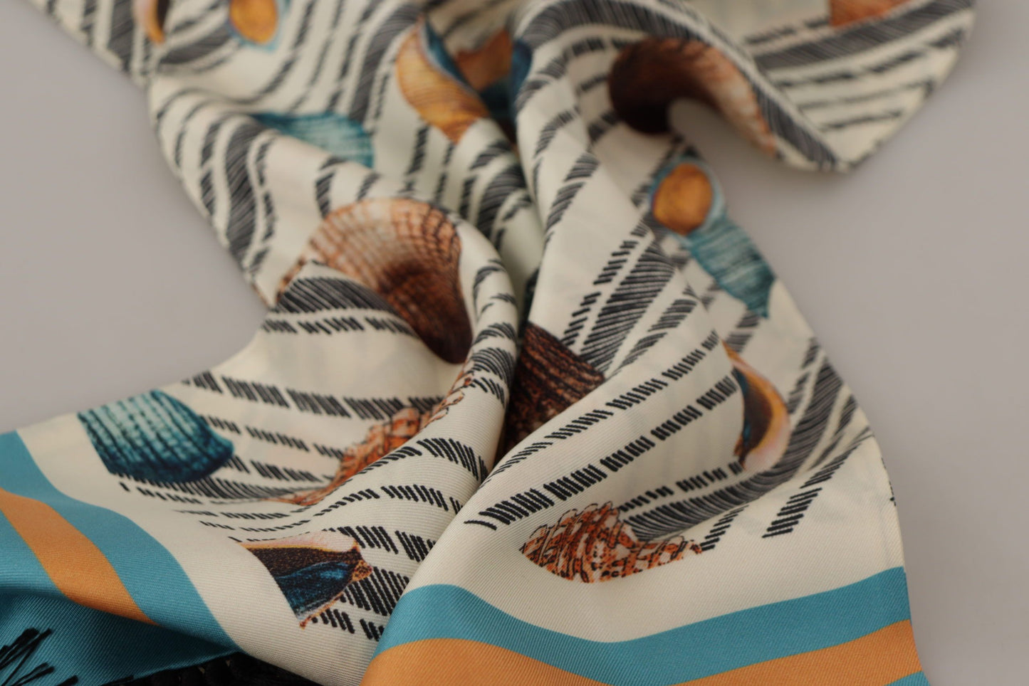 Dolce & Gabbana Multicolor Seashells DG Print Silk Shawl Fringe Scarf by Dolce & Gabbana