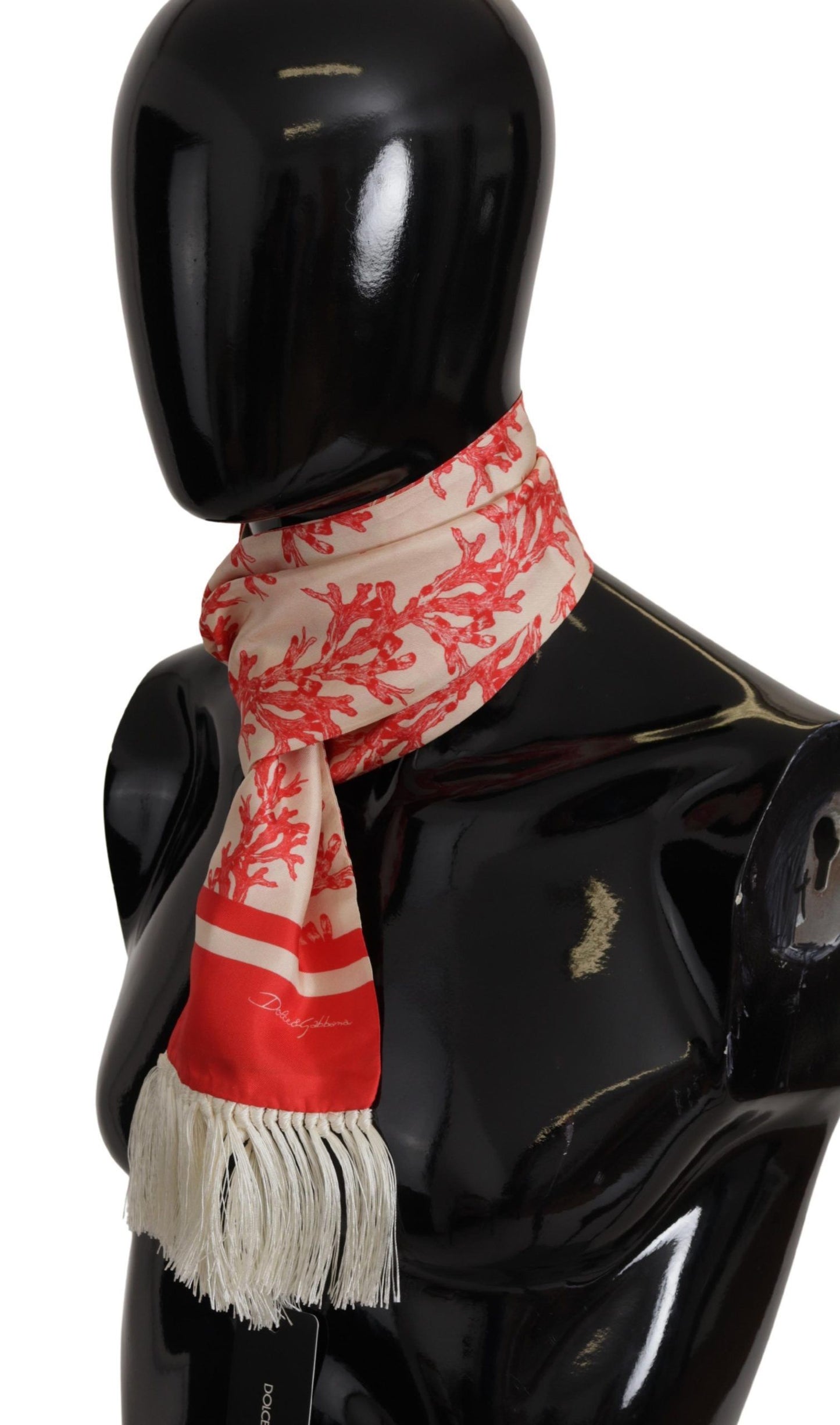 Dolce & Gabbana White Red Coral Print Shawl Wrap Fringe Scarf by Dolce & Gabbana