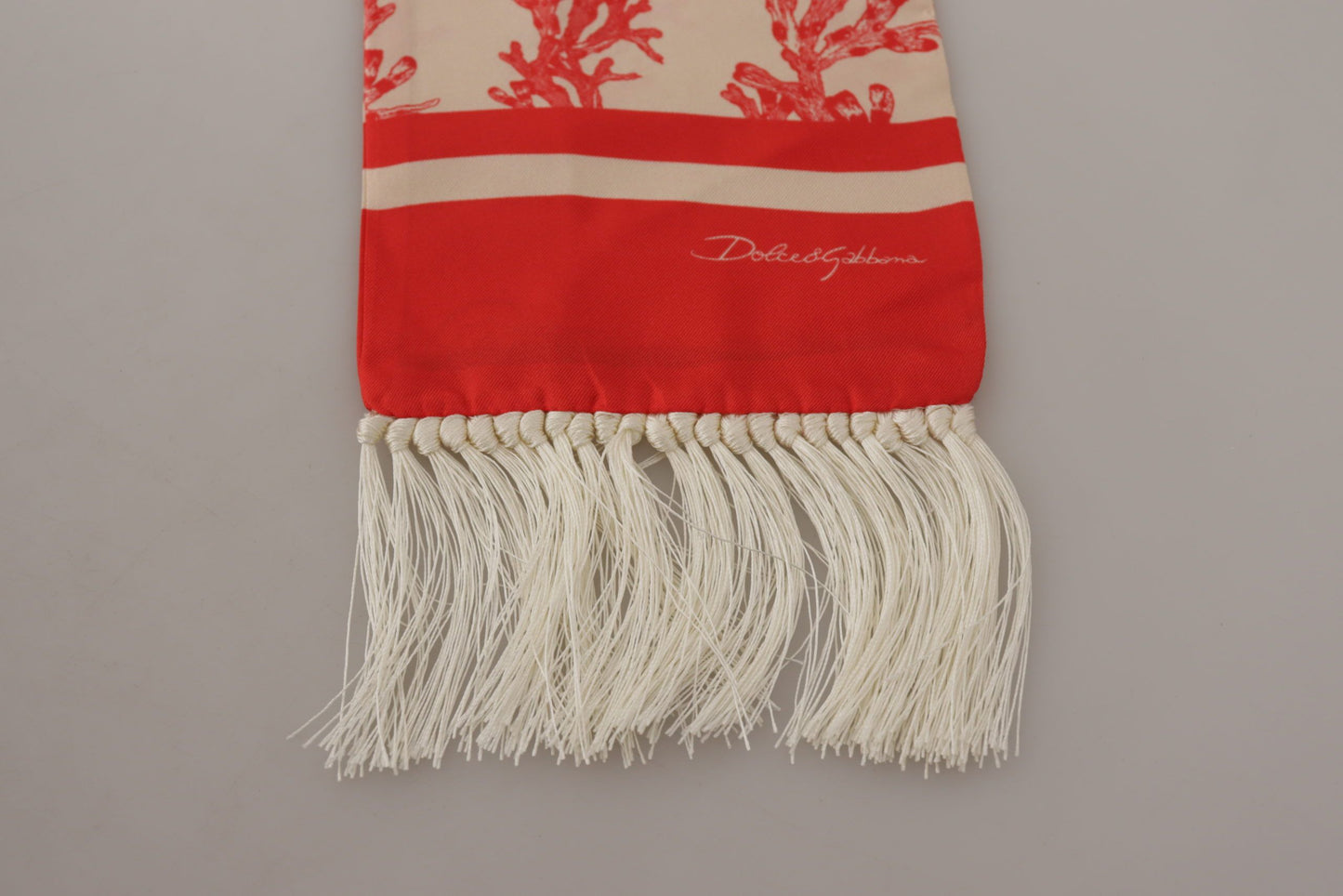 Dolce & Gabbana White Red Coral Print Shawl Wrap Fringe Scarf by Dolce & Gabbana