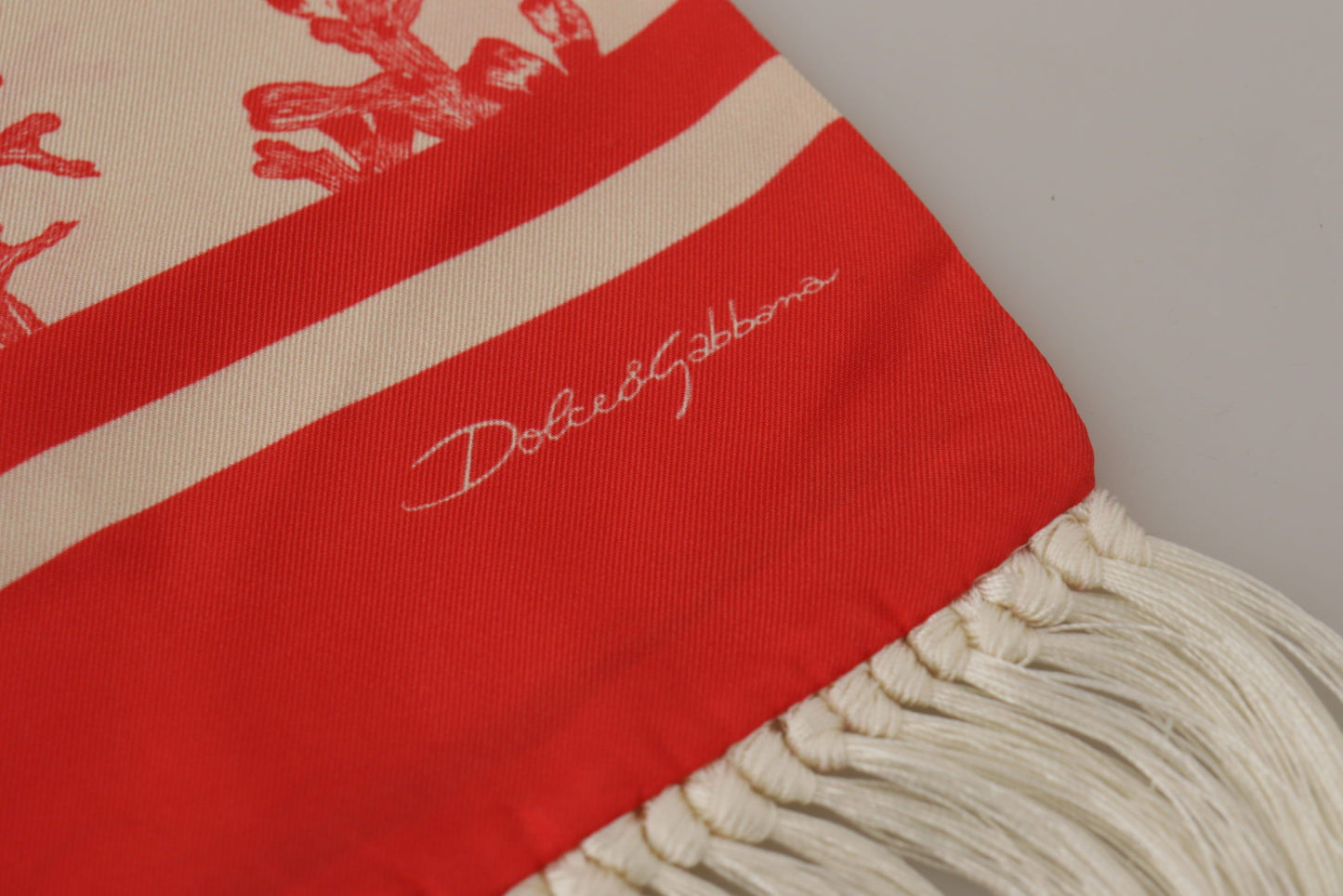 Dolce & Gabbana White Red Coral Print Shawl Wrap Fringe Scarf by Dolce & Gabbana