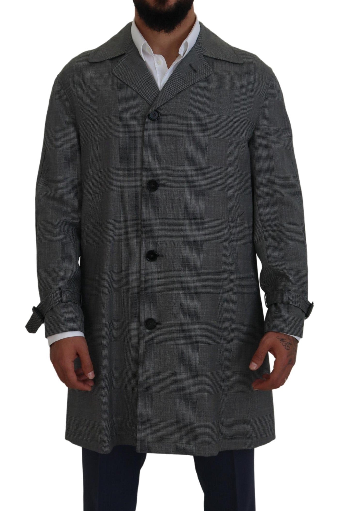 Trench-coat élégant à carreaux gris Dolce & Gabbana