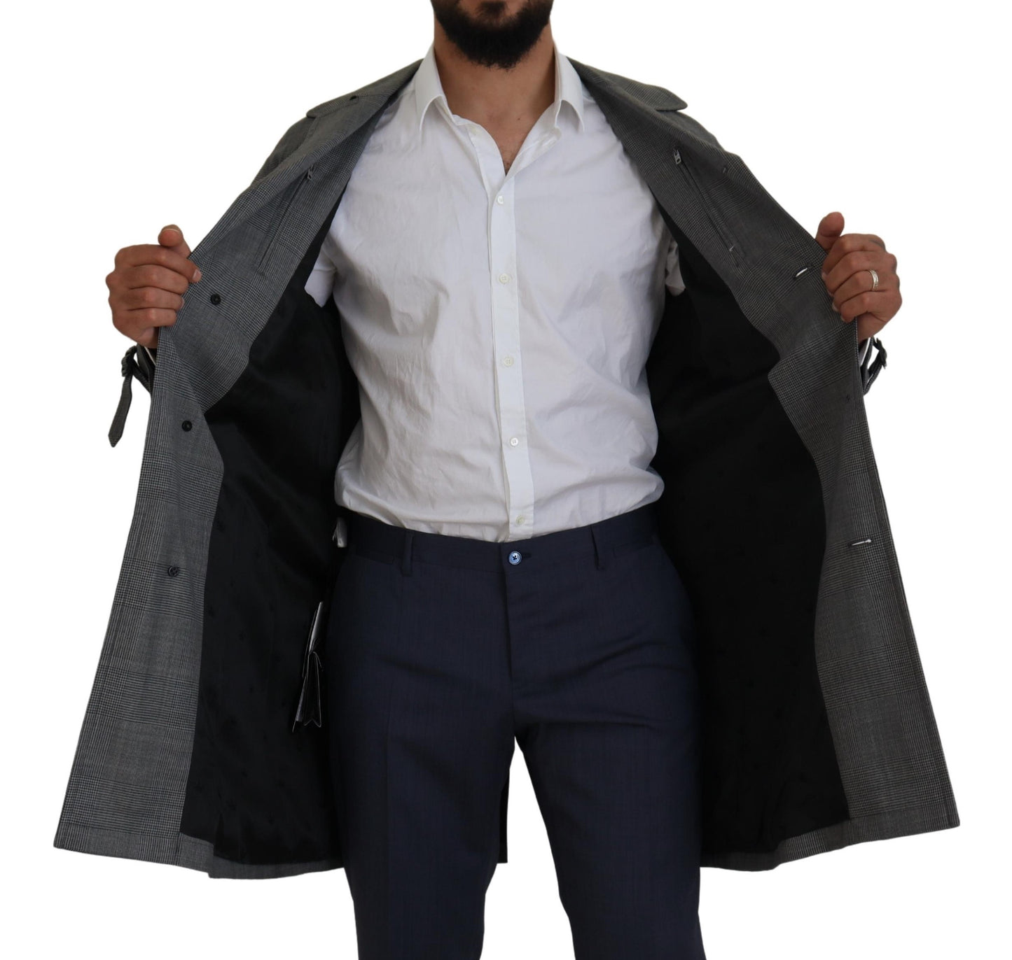 Trench-coat élégant à carreaux gris Dolce & Gabbana