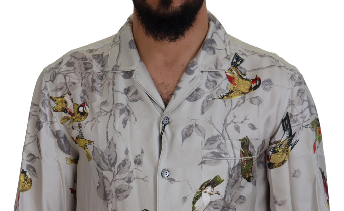 Dolce & Gabbana White Bird Print Silk Satin Casual Shirt by Dolce & Gabbana