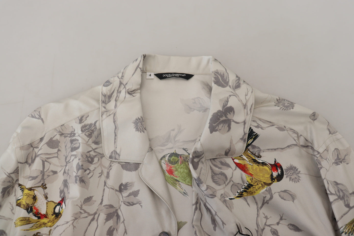 Dolce & Gabbana White Bird Print Silk Satin Casual Shirt by Dolce & Gabbana