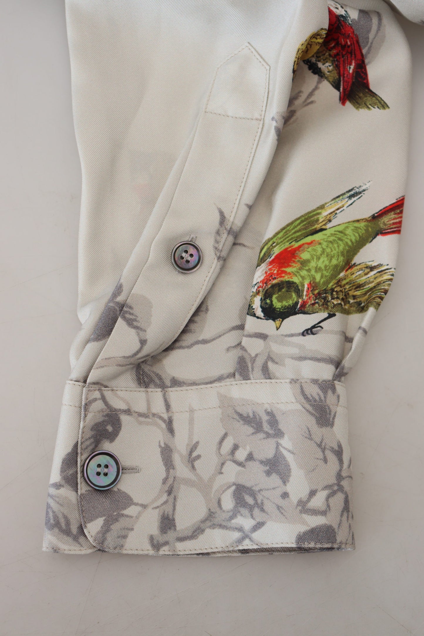 Dolce & Gabbana White Bird Print Silk Satin Casual Shirt by Dolce & Gabbana
