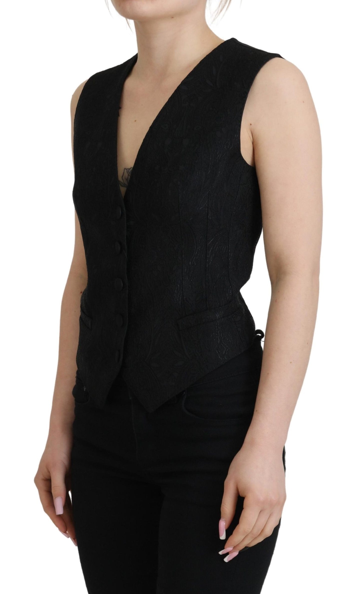 Gilet élégant en soie mélangée noire Dolce & Gabbana