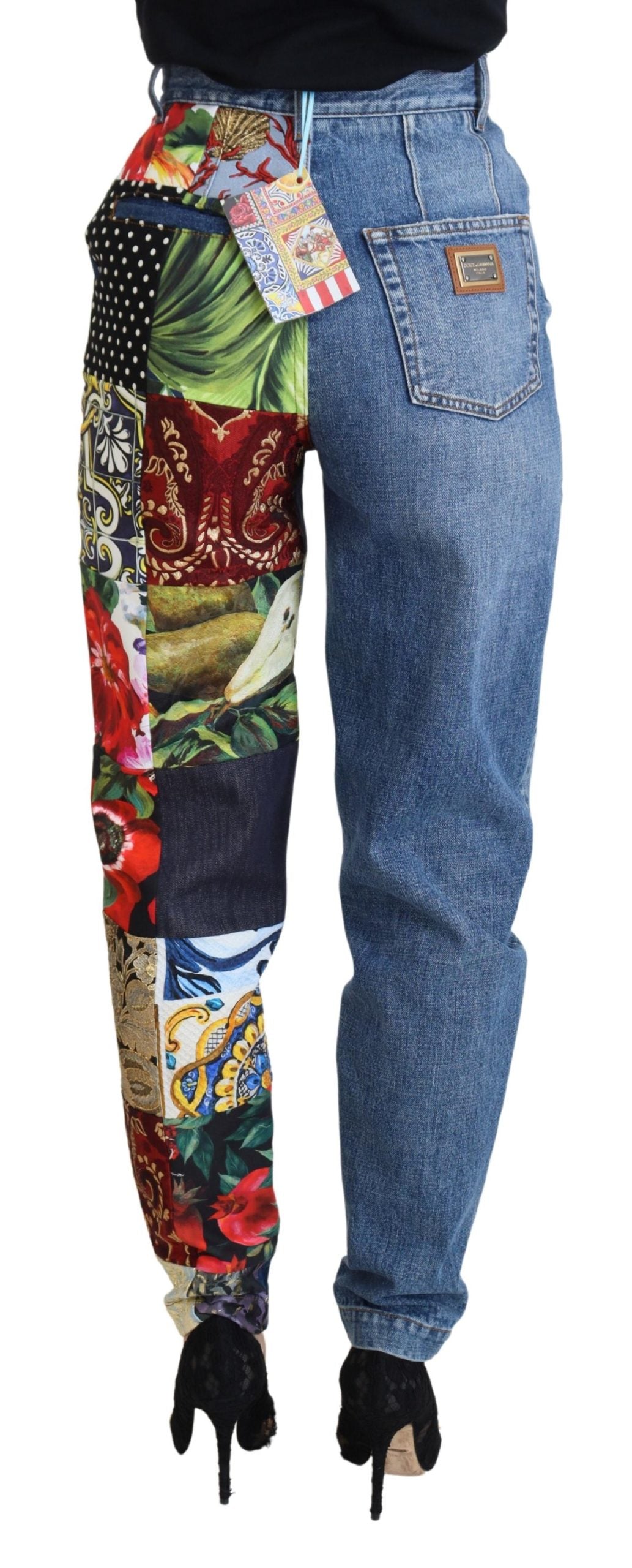 Dolce & Gabbana Blue Jacquard Majolica High Waist Jeans by Dolce & Gabbana