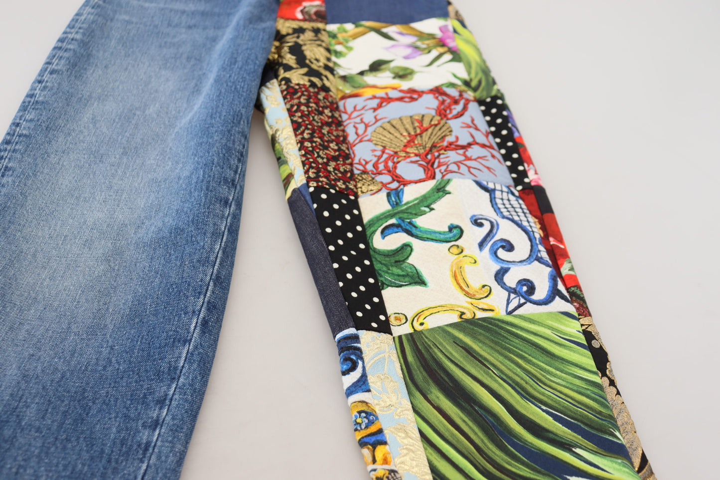 Dolce & Gabbana Blue Jacquard Majolica High Waist Jeans by Dolce & Gabbana