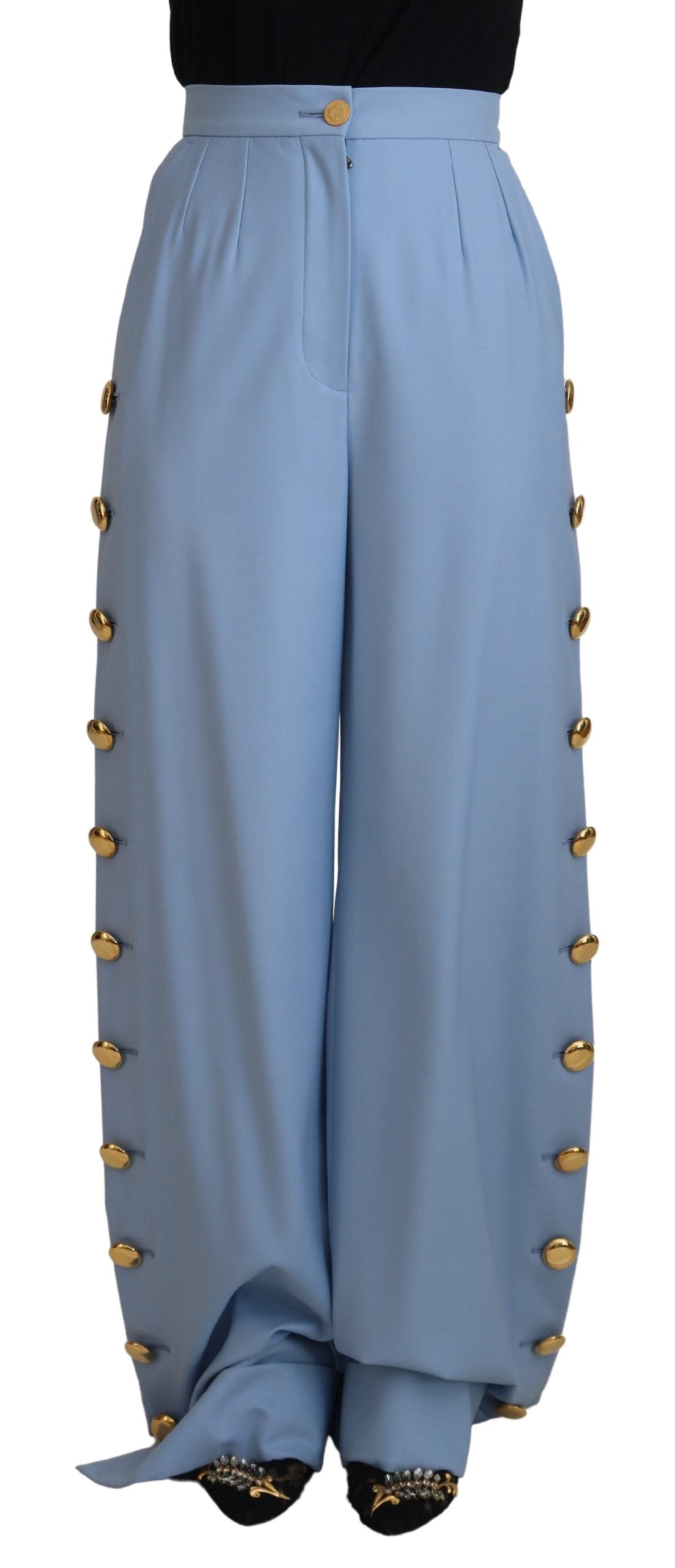 Pantalon élégant en mélange de laine et de soie bleu clair Dolce & Gabbana