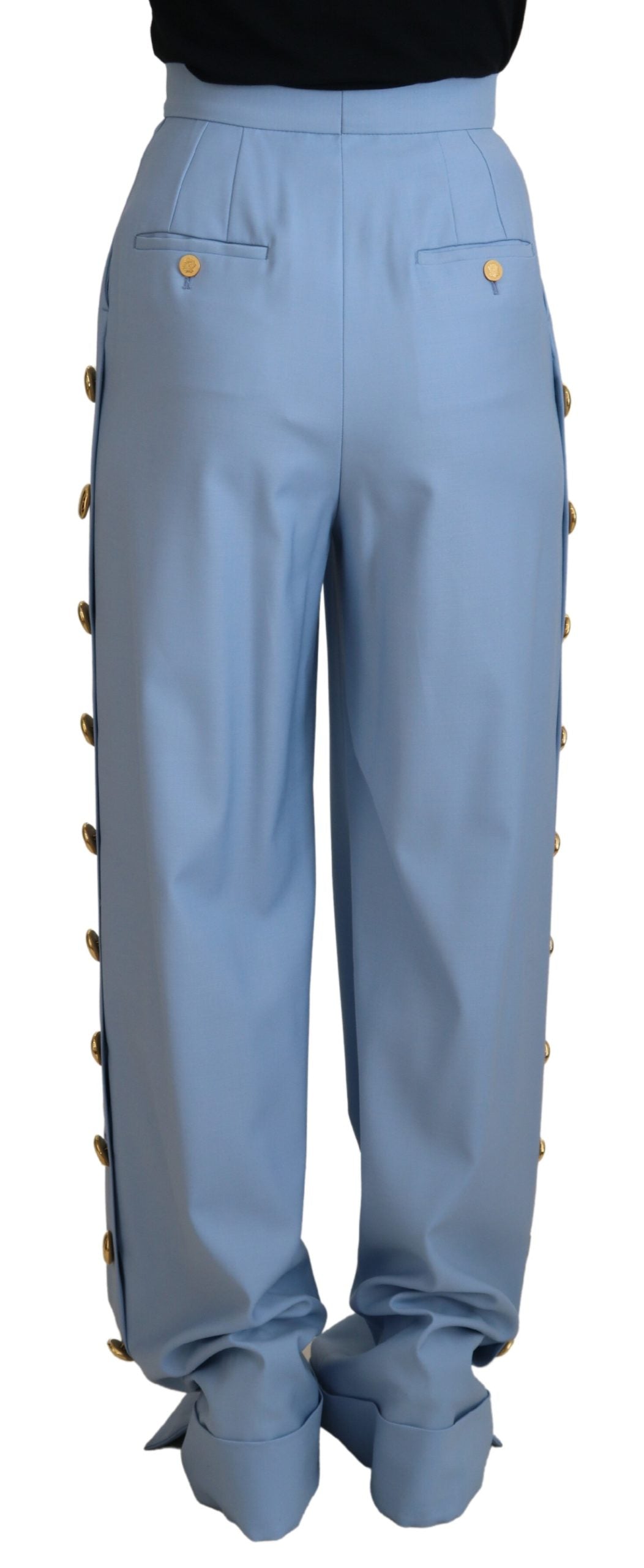 Pantalon élégant en mélange de laine et de soie bleu clair Dolce & Gabbana