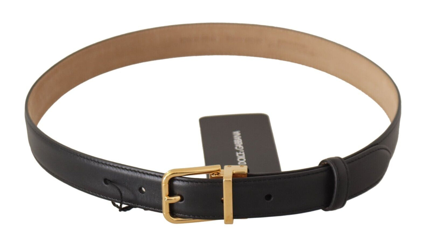 Ceinture élégante en cuir noir Dolce & Gabbana avec boucle en métal gravée