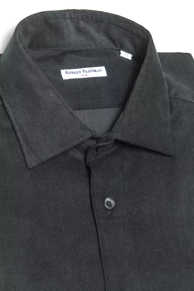 Robert Friedman Black Cotton Men Shirt by Robert Friedman