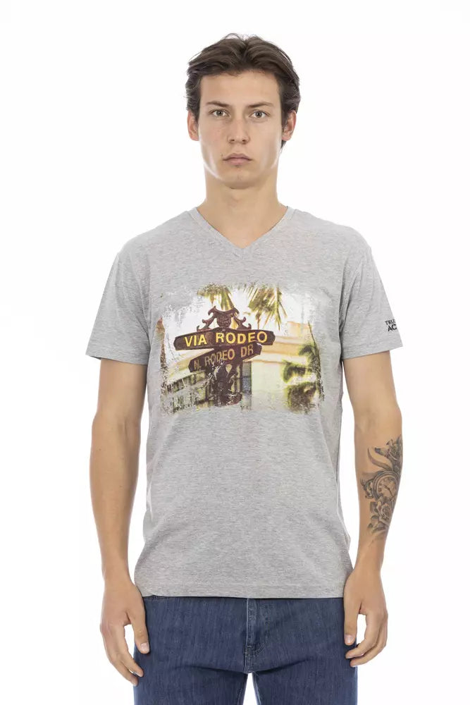 T-shirt col V Trussardi Action en coton gris pour homme