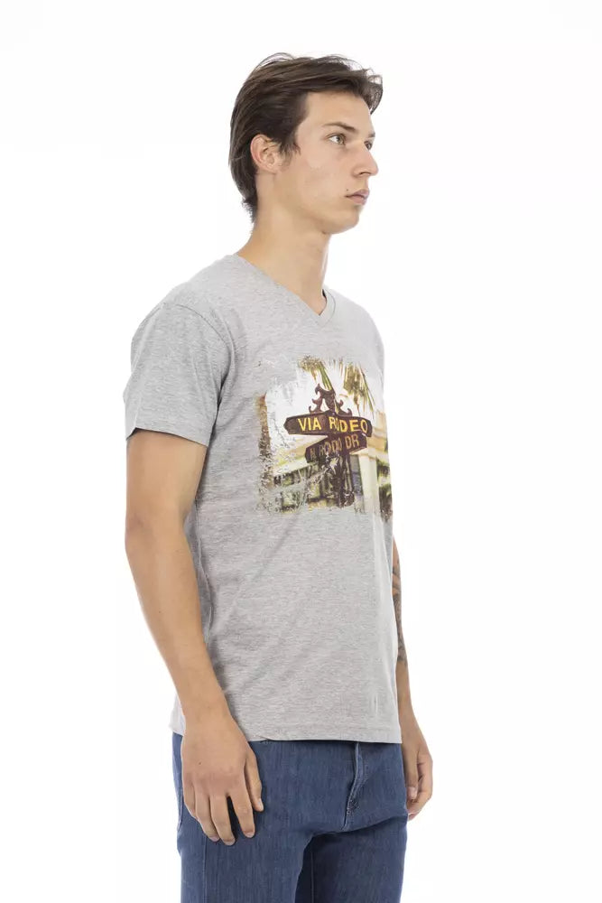 T-shirt col V Trussardi Action en coton gris pour homme