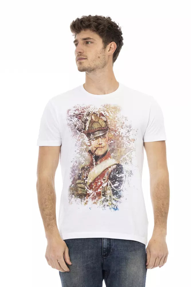 Trussardi Action Sleek White Cotton Blend Tee with Graphic Front by Trussardi Action