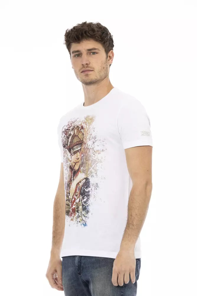 Trussardi Action Sleek White Cotton Blend Tee with Graphic Front by Trussardi Action