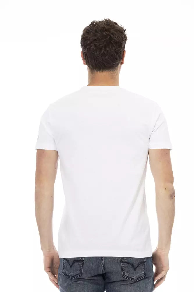 Trussardi Action Sleek White Cotton Blend Tee with Graphic Front by Trussardi Action