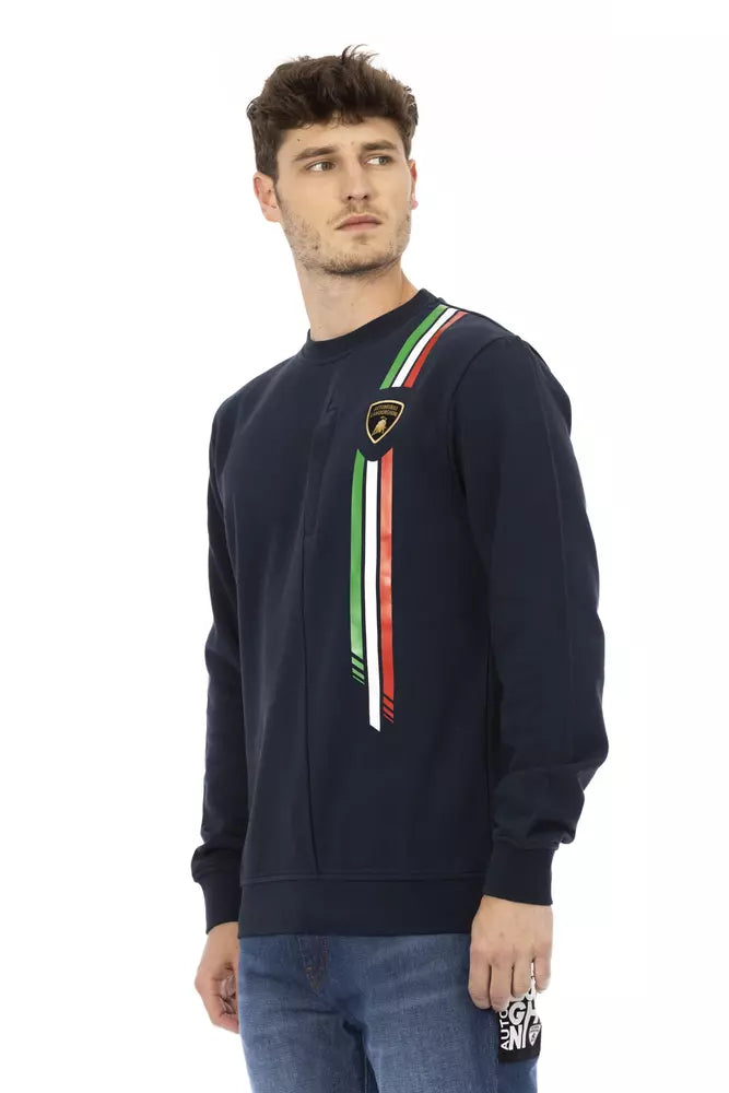 Automobili Lamborghini Blue Cotton Men Sweater with Chest Pocket by Automobili Lamborghini