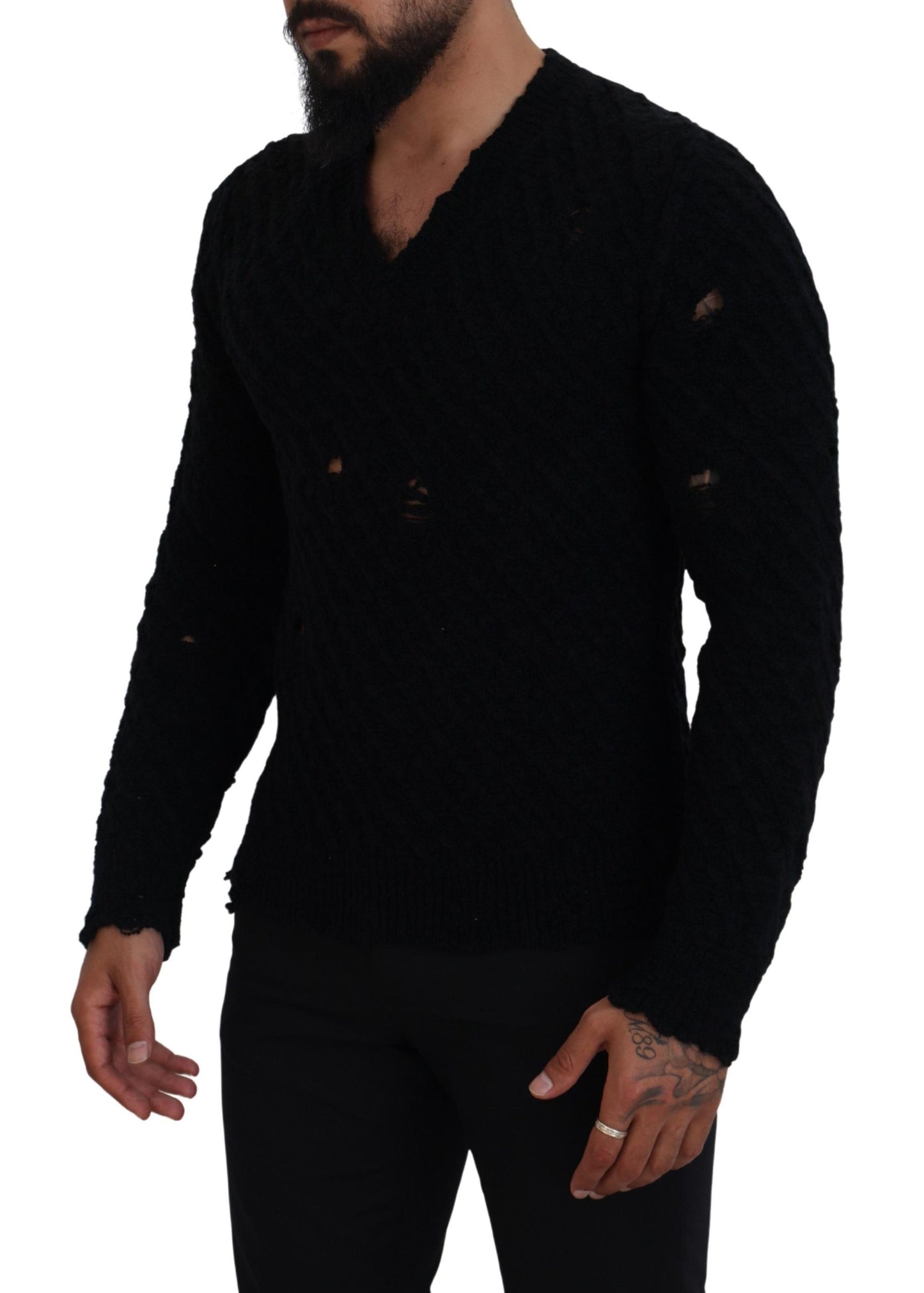 Dolce & Gabbana Black Wool V-neck Knitted Pullover Sweater by Dolce & Gabbana