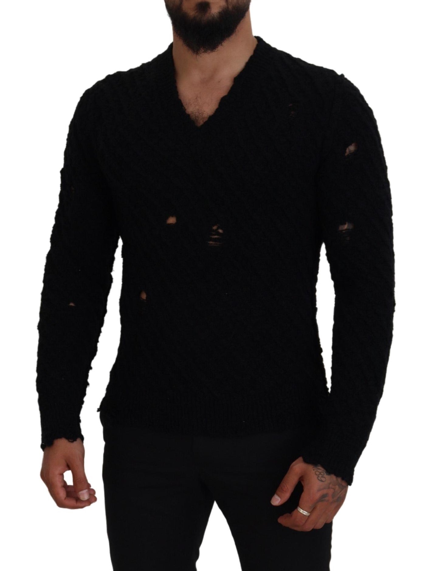 Dolce & Gabbana Black Wool V-neck Knitted Pullover Sweater by Dolce & Gabbana